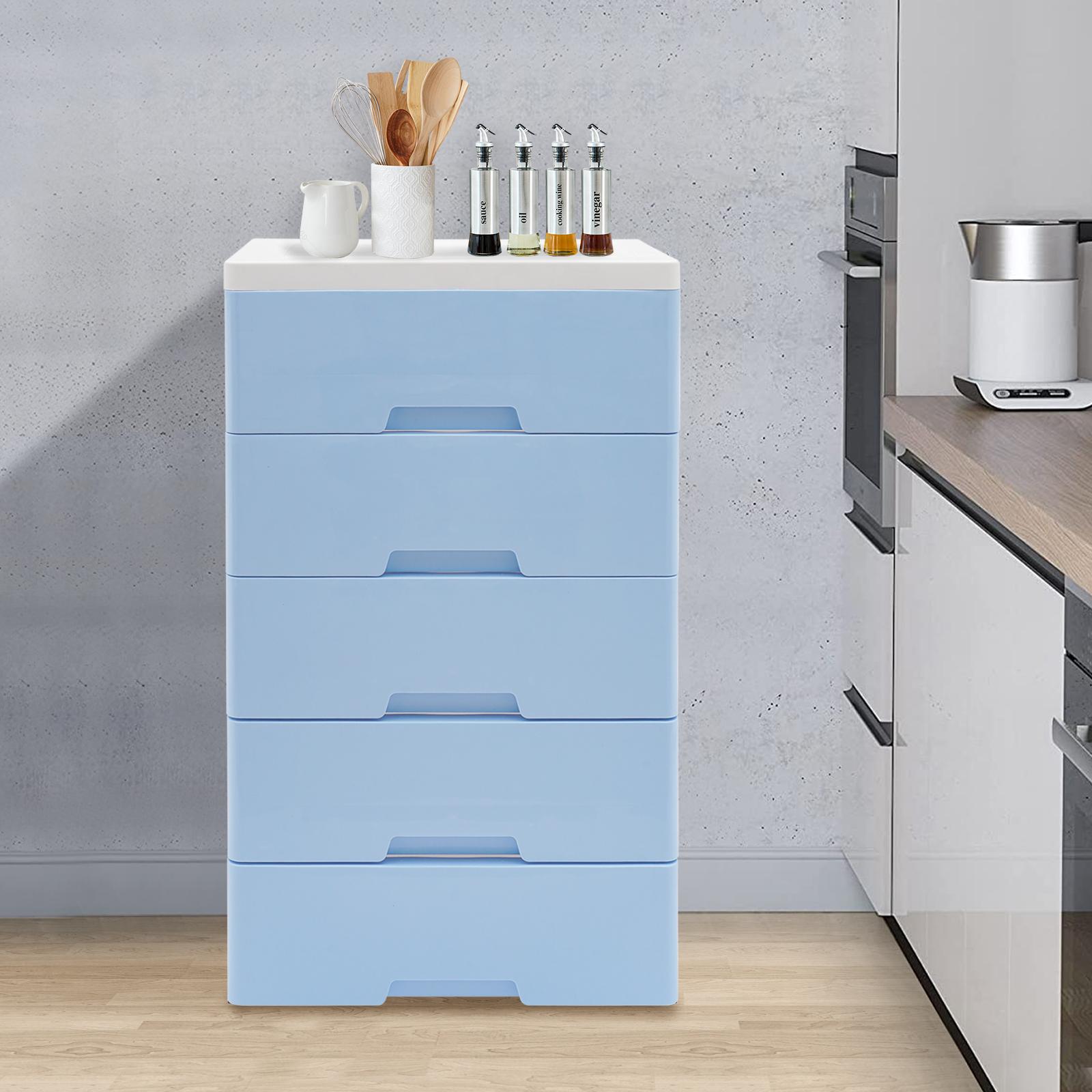 Пластиковый комод с ящиками, 5-уровневый шкаф для хранения на колесиках, Высокий органайзер-шкаф для спальни/офиса, Многоцелевая стеллажная система синий