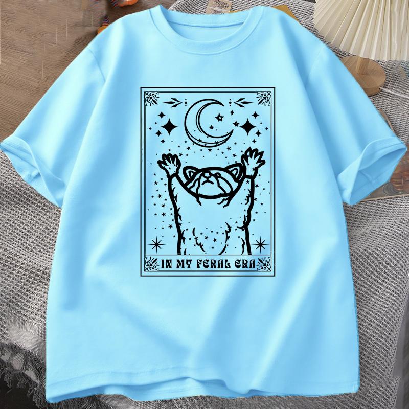 In My Feral Era Raccoon T Shirt Mystical Racoon Tshirt Tarot Card Print T-shirt Summer Cotton Short Sleeve Tee Shirt Unisex Clothes