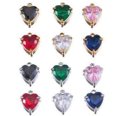 5pcs Stainless Steel Zircon Heart Pendants Base Clear Crystal Charm Beads with Hole for Necklace Making DIY Ear Jewelry Findings