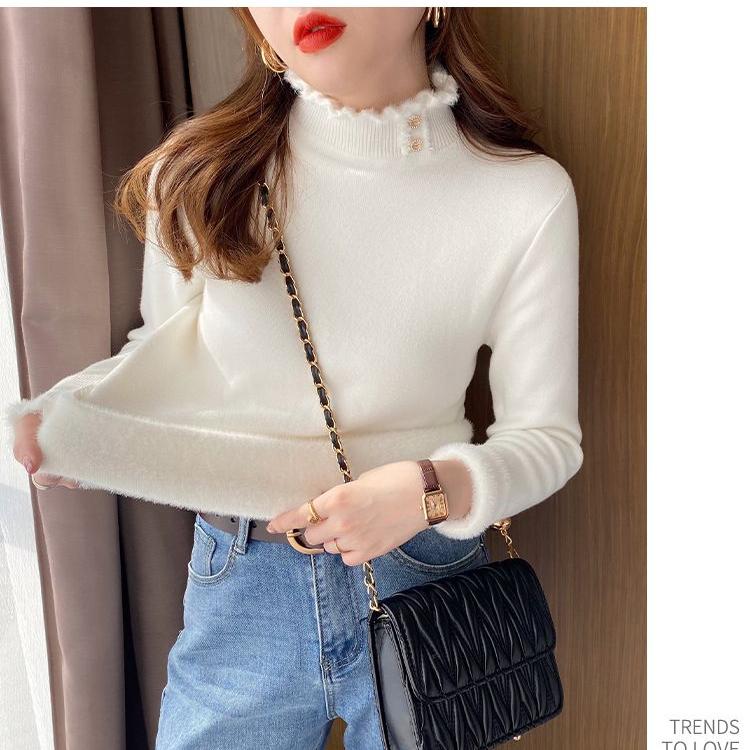 Vinter varm genser for kvinner med bunntopp med halv høy krage