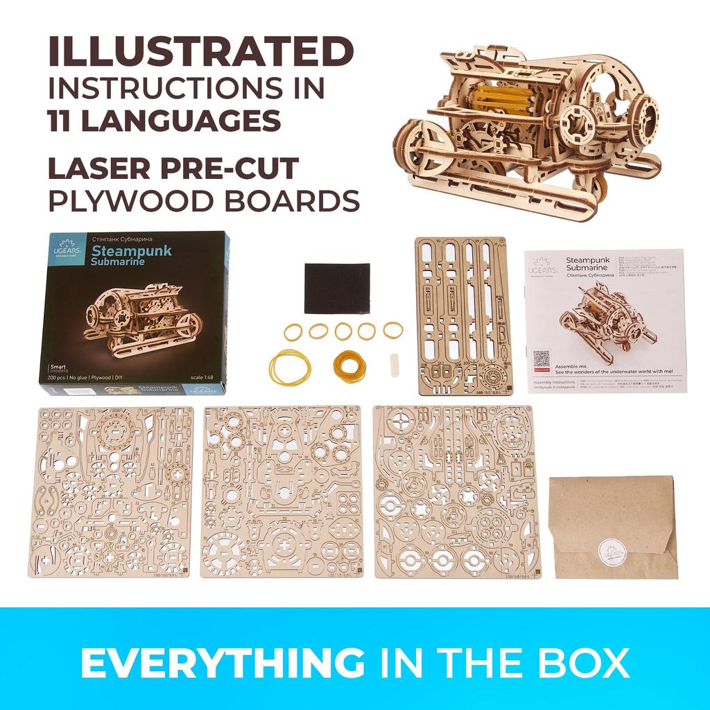 Ugears Steampunk Submarine 70229 Wooden 3D Puzzle Craft No Glue or Tools Required
