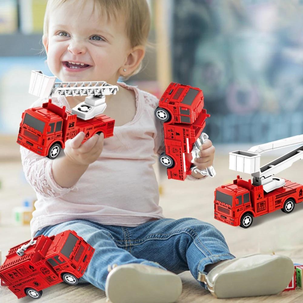 4Pcs Kids Toy Car Pull Back Toys Inertia Fire Engine Vehicle Model Mini Educational Cars Boys Toys for Children Birthday Gifts