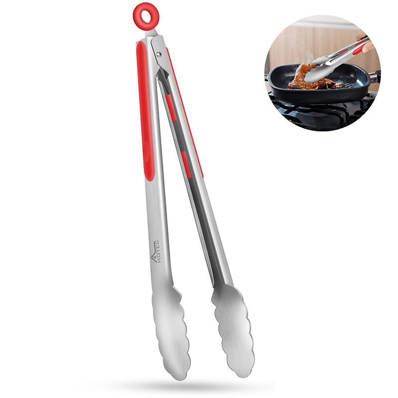 Stainless Steel Kitchen Tongs 12", Locking Metal Food Tongs Non-Slip Grip