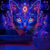 Glowing Cat Tapestry Vivid Night Art Uv Reaction Tapestry Background Decoration Wall Hanging Bedroom Party Decoration