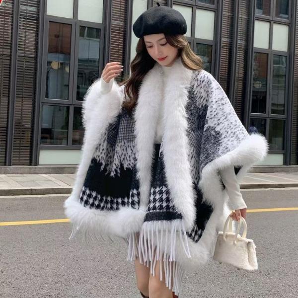 Fox Fur Knitted Cape Cape With Geometric Fur Fur Shawl Jacket Women