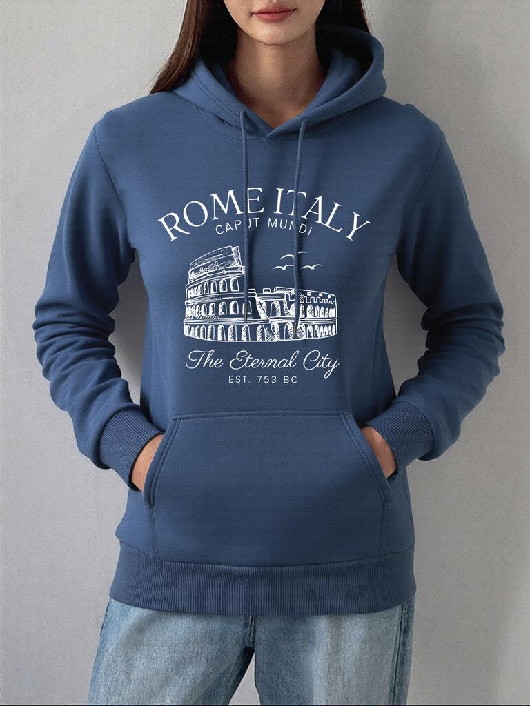 Kolosseum Rom Italien Bedruckte Hoodies Damen Basics Tasche Pullover Winter Fleece Warmes Sweatshirt Bequeme Lässige Damen Kleidung