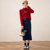 TUHUANG Women's Thick 100% Wool Christmas Jacquard Semi-High Collar Sweater