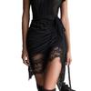 New European and American Style Black Sheer Lace Patchwork Dress, Slimming High-slit Short Skirt with Lace