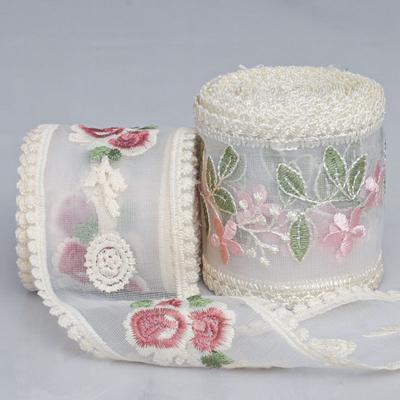 Elegante y exquisito nuevo encaje chino de 9 cm de seda de leche transparente con malla de encaje, bordado DIY, lazo de malla floral, tocado, cintas para manualidades.