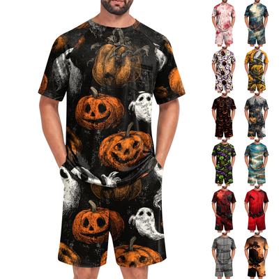 Men's Halloween Casual Pajama Set Short Sleeve Top and Shorts Comfortable Lightweight Sleepwear Set for Home Relaxation