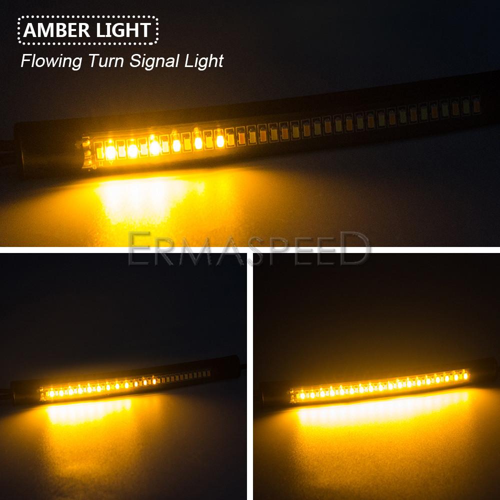1/2PCS Flexible Flowing LED Motorcycle Turn Signal Light Strip White&Amber Motorbike Front Fork Running Lights Waterproof