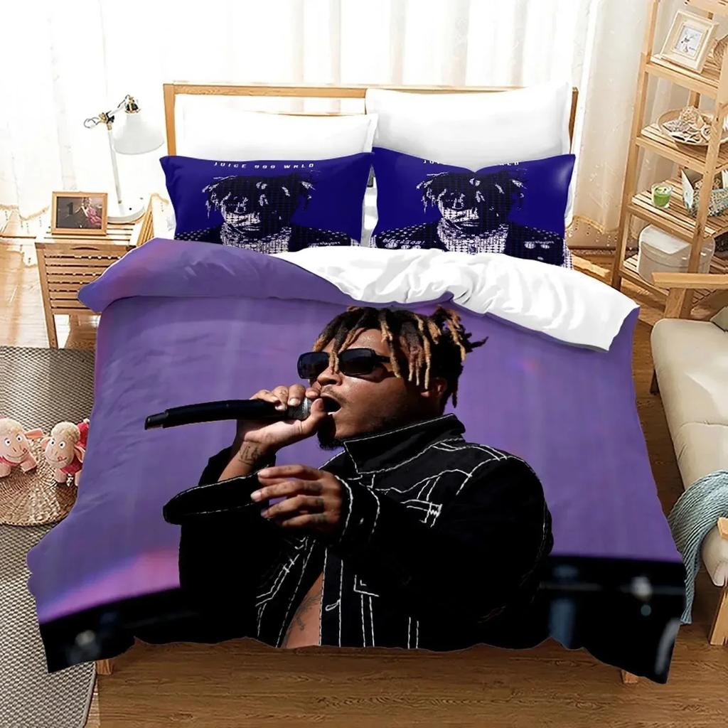 Nová posteľná súprava Juice Wrld Jednolôžková Twin Plná Queen King Size Hviezdy Juice Wrld Posteľná súprava Aldult Dieťa Spálňa Súpravy obliečky na paplón 3D 018