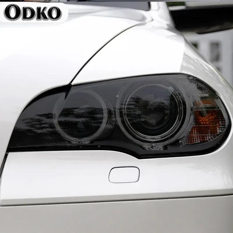 2 Pièces Film Protecteur Teinté Noir Fumée pour Phare de Voiture Feu Avant Autocollant TPU Transparent Pour BMW X5 E70 M 2007-2013 Accessoires