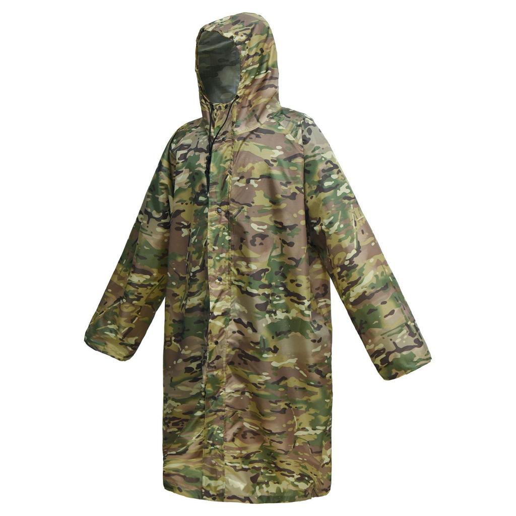 Adult Camouflage Waterproof Hiking Raincoat - Long, Lightweight, One-Piece with Reflective Strip