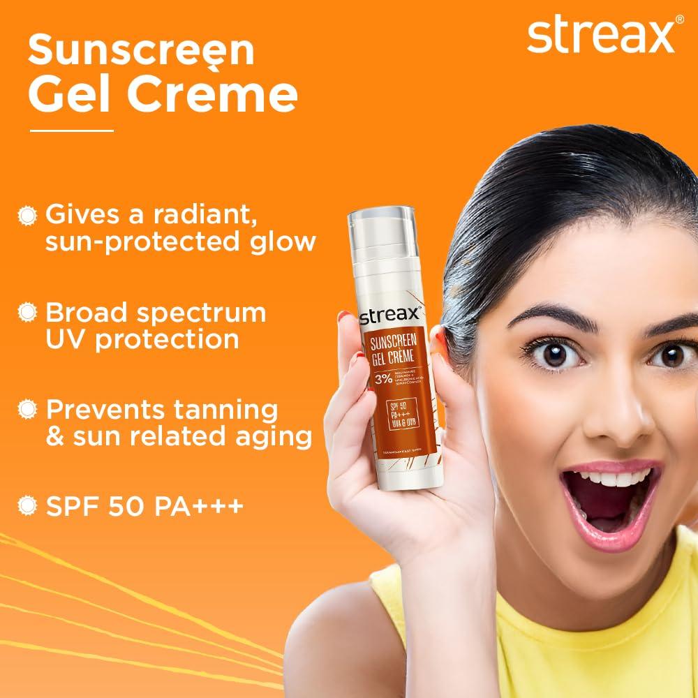 Streax Sonnencreme Gel-Creme LSF 50 PA+++ 50g Serum-infundiert Feuchtigkeitsspendend Aufhellend Nicht fettend Gesichtsschutz