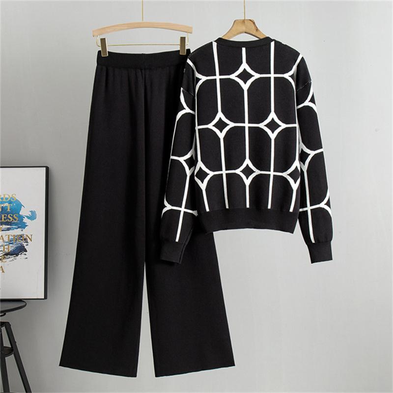 Women's Autumn And Winter Knitted Wide Leg Pants Sweater Suit Loose And Stylish Two Piece Suit