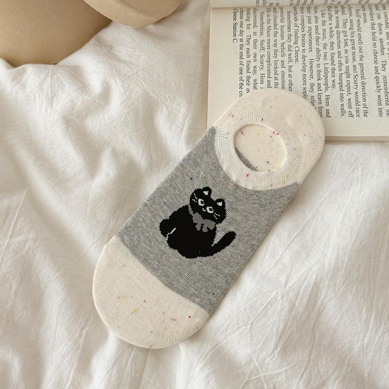 

Черные, белые и серые летние тонкие силиконовые нескользящие цветные носки-лодочки с мультяшными животными и точками, бесшовные невидимые носки 1 pair