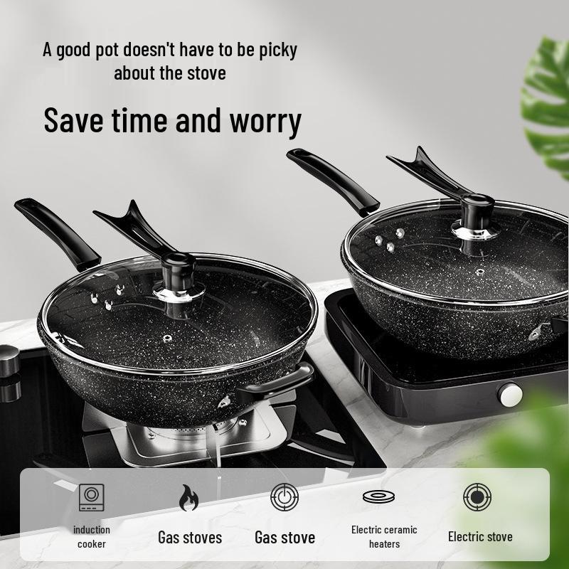 Maifan Stone Non-Stick Lightweight Wok Frying Pan for Household Universal Stovetop.