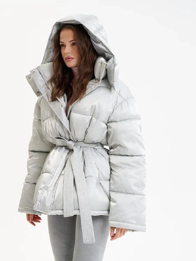 Women's Hooded Long Sleeved Slim Zipper Pocket Winter Jacket