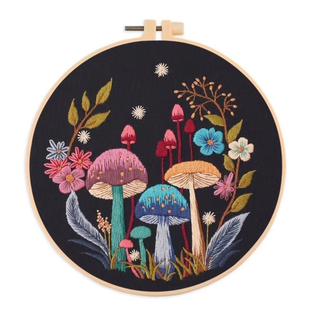 

Black Cloth Pattern Embroidery Stitch Practice Kit DIY Crafts Handmade Mushroom Embroidery Kit Punch Needle Kit