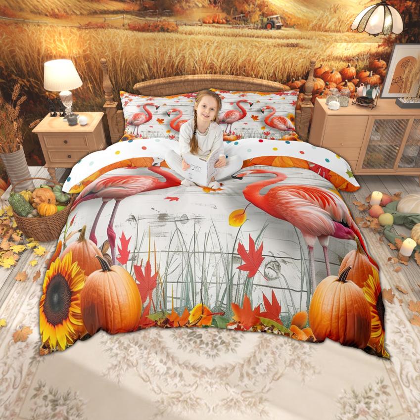 Homewish Harvest Pumpkin Duvet Cover Set Happy Fall'Y All Bedding Set Thanksgiving Theme Bed Set Room Decor