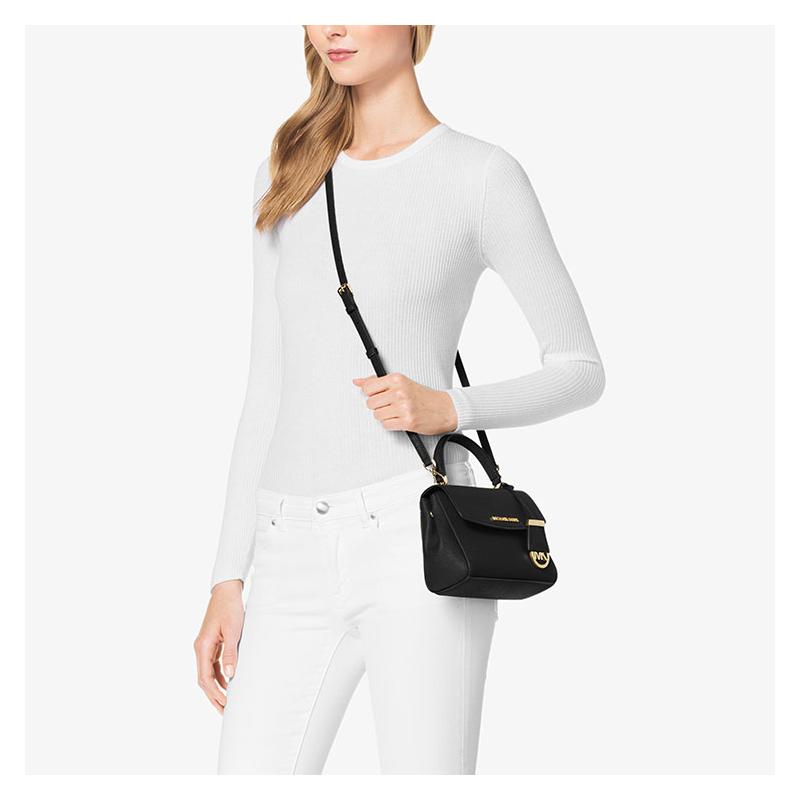 Michael Kors Handtas Ava vintage verguld logo accessoires met rijke details, split rundleer, schouder crossbody handtas extra klein