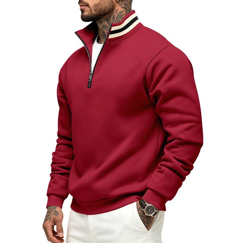 Mens Fleece Lined Stand Collar Sweatshirt Loose Fit Casual Outdoor Winter Warm Top