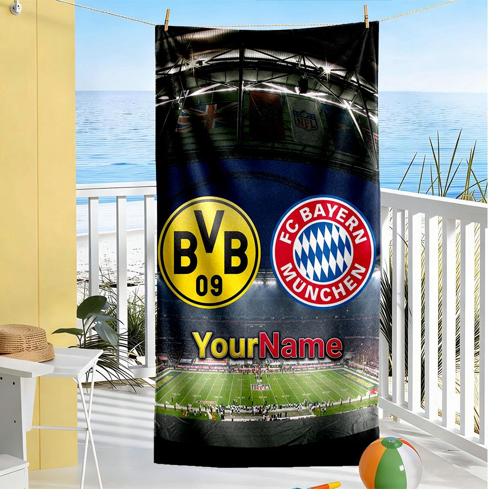 Borussia Dortmund Customize Text Beach Towel Super Soft Microfiber Quickdry Fabric Suitable for Swimming Gym Camping Yoga Vacation