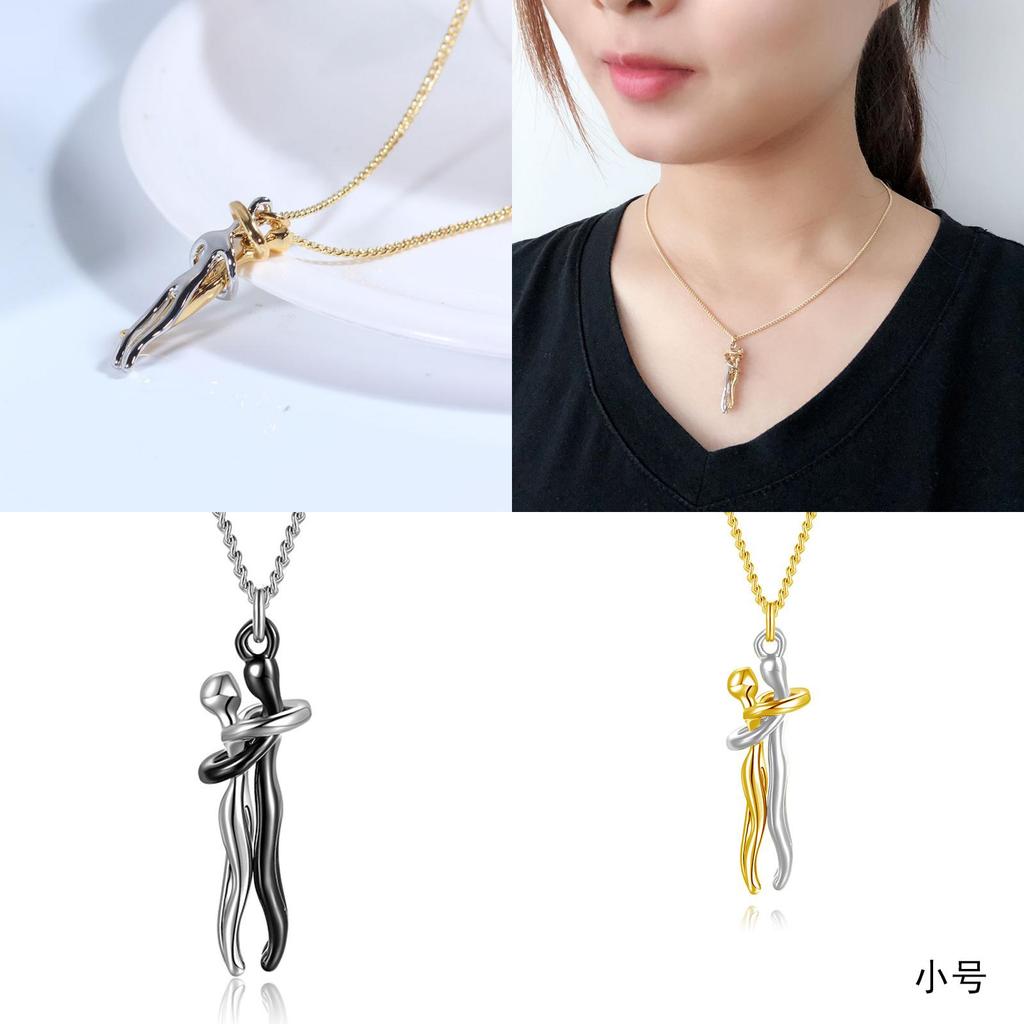Romantic Couple Embrace Necklace Geometric Design 925 Silver Pendant Necklace