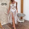 Beach Cover Up Women Sling Sleeveless Loose Fit Cutout Bikini Cover-up Dress Solid Color Sun Protection Beach Wear