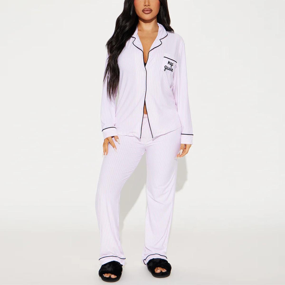 

Комплект домашней одежды на осень и зиму, двухпредметный комплект с длинными рукавами и длинными брюками, пижама для женщин XL розовый/белый