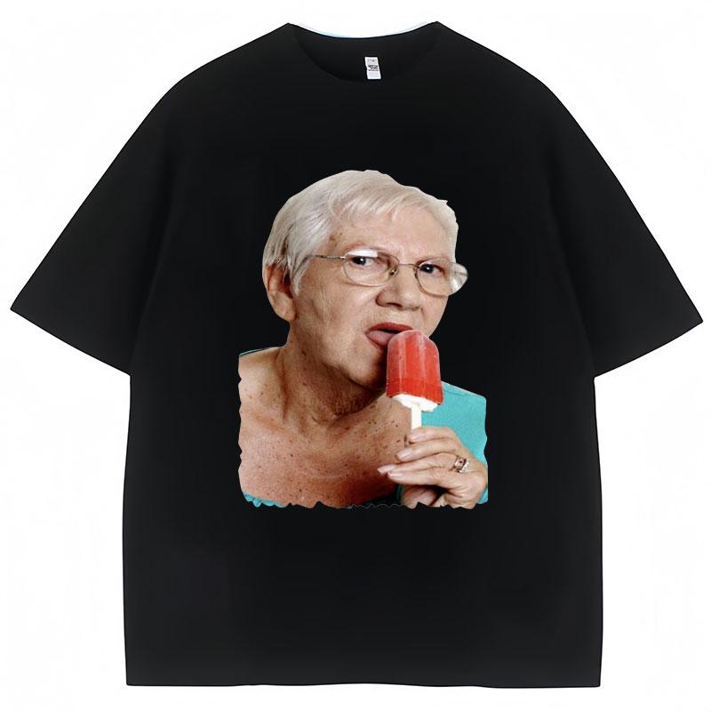 

Funny Grandma Licking Red Popsicle Meme T Shirt Cute Granny Ice Cream Humor T Shirts Casual Men Women T-shirts - Men s Summer... 5XL різнокольоровий
