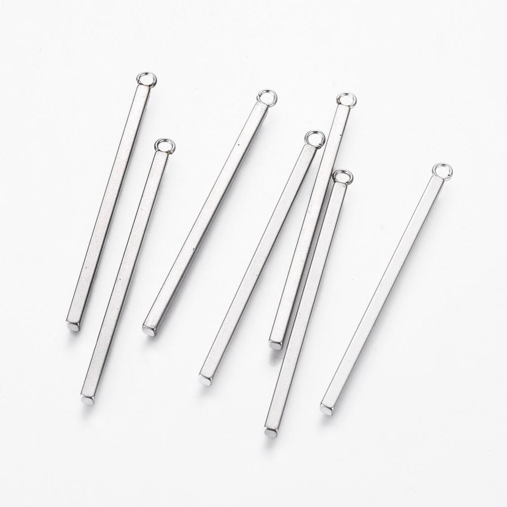 10pcs Non-Tarnish 304 Stainless Steel Pendants Bar Stainless Steel Color 43x2x2mm Hole: 1.8mm