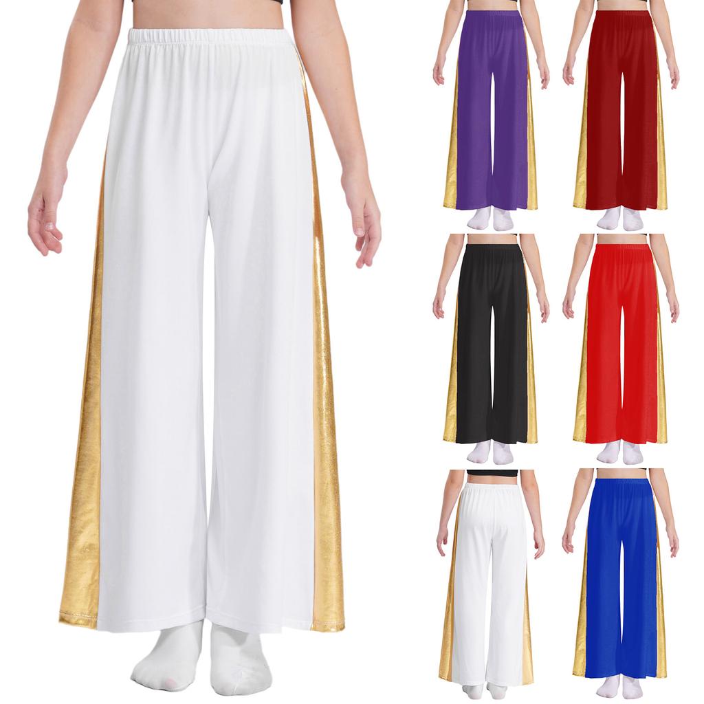 Liturgische Tanzhosen für Mädchen: Patchwork-Hose mit weitem Bein, hoher Taille, elastischem Bund, locker, für Kirchenzeremonien und Auftritte
