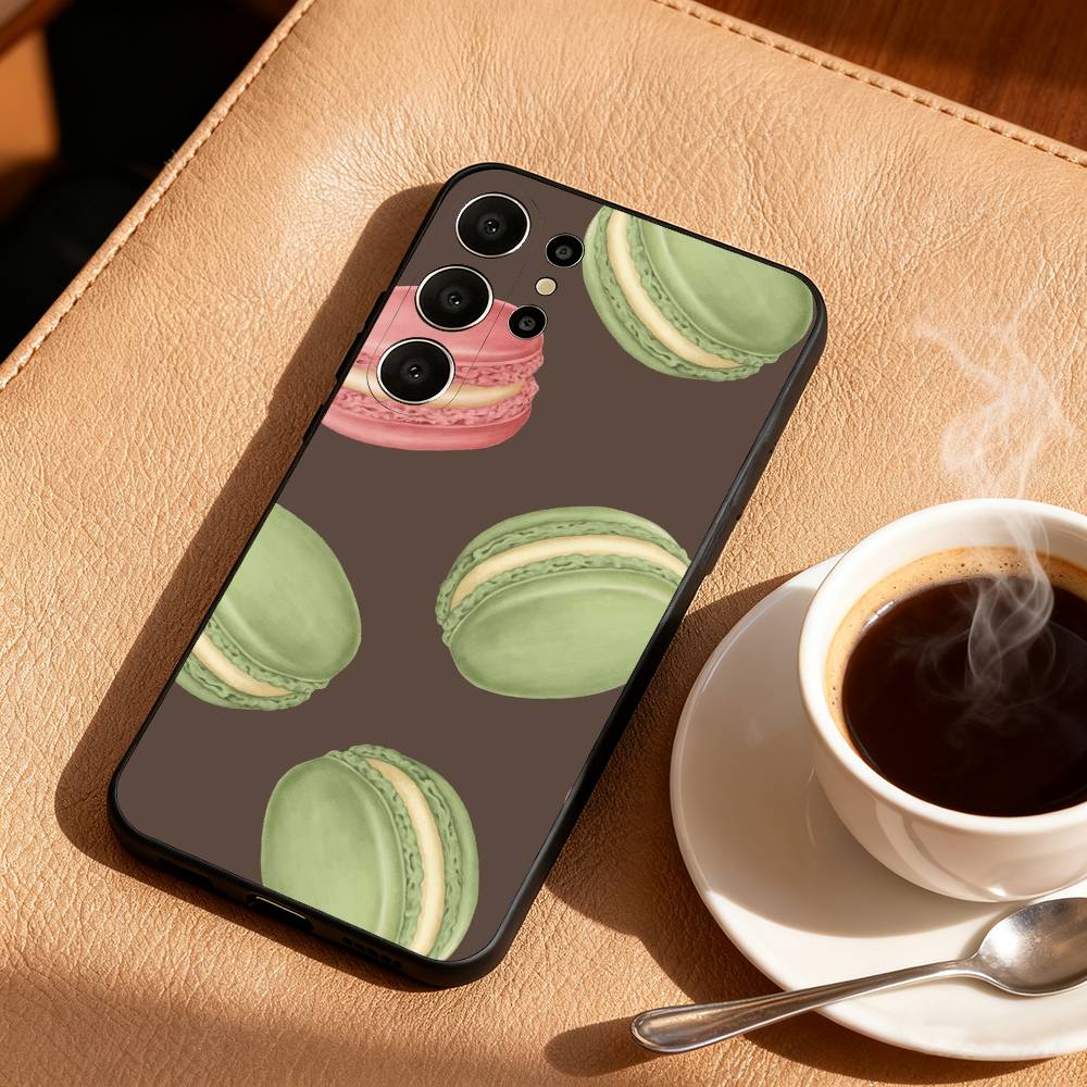 Leckeres Macaron Bunte Handyhülle Für Samsung S26,S25,24,23,22,30,21,10,9,Ultra,Plus,Lite,FE Weiche Schwarze Hülle