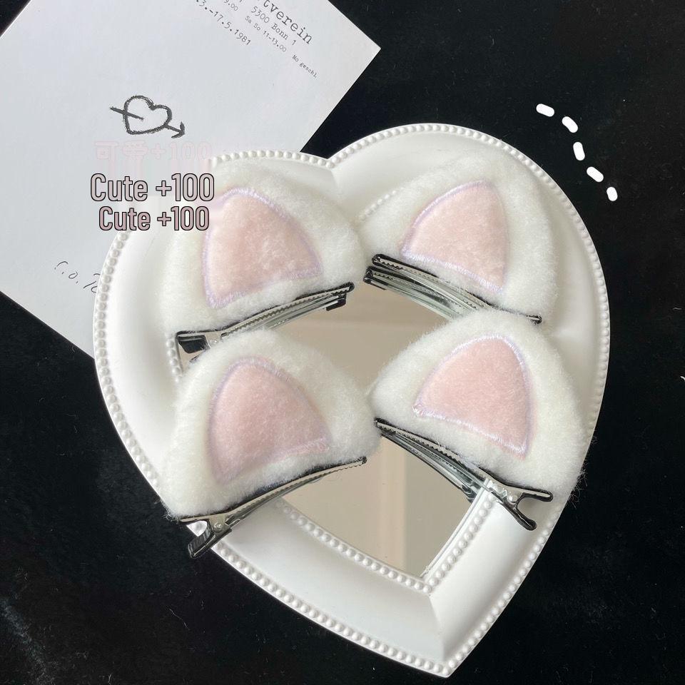 Cute Plush Cat Ear Hair Clips - Soft & Versatile Duckbill Accessories