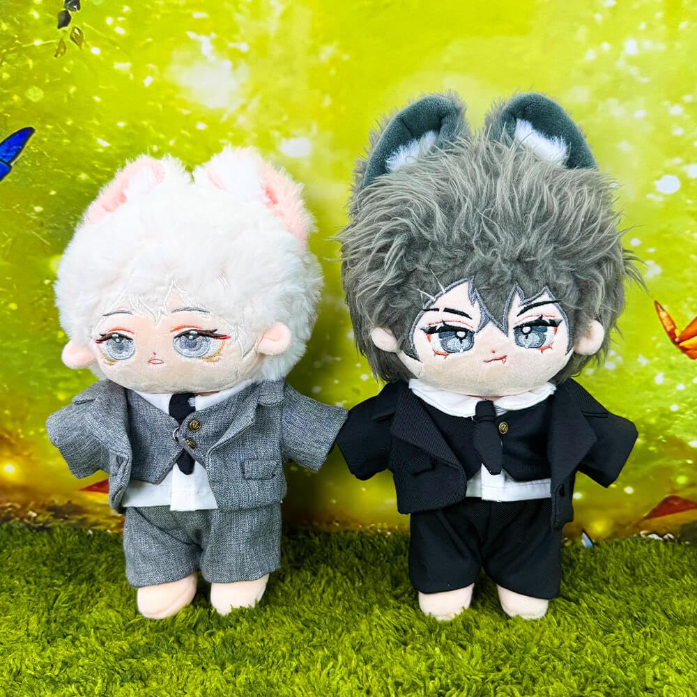 20cm Plush Clothes: Suit, Jacket, White Shirt, Shorts, Vest, Tie, Belt, Interchangeable Cotton Doll Clothes (Grey)