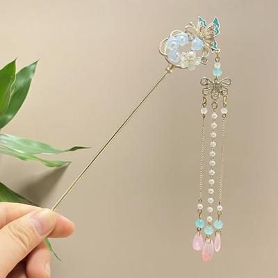 New Butterfly Tassel Hairpin Vintage Chinese Style Flower Jewelry Hair Stick For Women Girls Hanfu Elegant Hair Accessories
