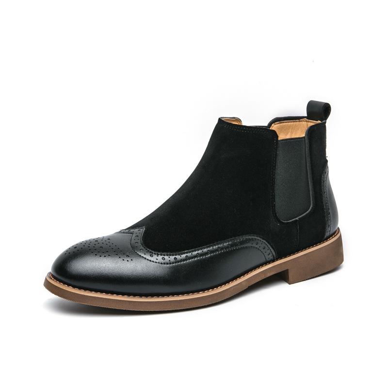 Autumn large size carved pointed Brock leather boots European and American formal casual shoes high top casual leather shoes short boots