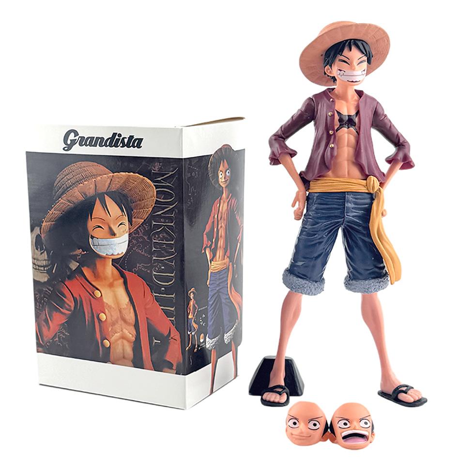 One Piece Anime Figure Confident Smiley Luffy Three Form Face Changing Doll Action Figurine Model Toys Kits PVC Model Dolls