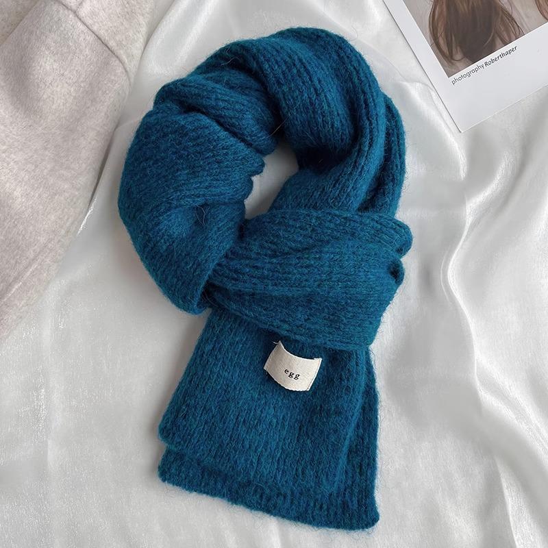 Korean Colorful Solid Mohair Knitted Scarf Women Men Autumn Winter Style Fashionable Soft Warm Thick Knitted Scarves Male Female