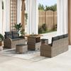 8-piece Garden Sofa Set with Grey Poly Rattan Acacia Cushions, 2-seater Garden Sofa with Storage 3364288