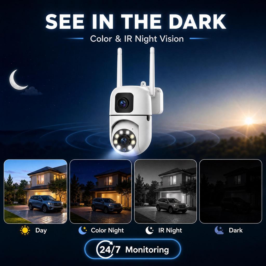 AIOOK Câmera externa lente dupla tela dupla HD 8MP câmera WIFI rastreamento móvel visão noturna interfone bidirecional CCTV
