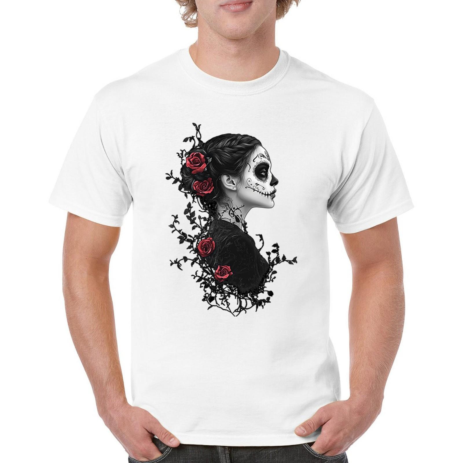 Gothic Sugar Skull Roses T-shirt Day of Dead Dark Elegance Skeleton Men s Tee S разноцветный