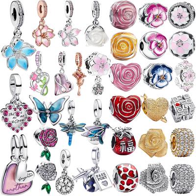 Nowy Miedziany Błękitny Kwiat Wiszący Amulet Różowe Serce Kwiat Motyl Ptak Koralik Na Naszyjnik Bransoletkę DIY Biżuteria