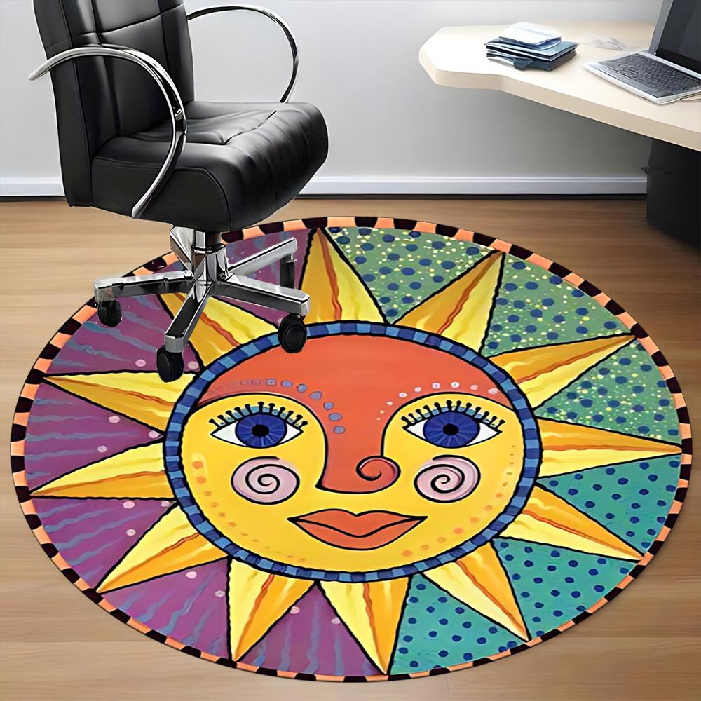 1pc Sun Mandala Carpet, Round Non Slip Durable Large Size Office Carpet, Suitable for Office