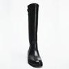 Women's Black Leather Knee High Boots Buckle Detail Block Heel Classic Riding Style Stylish Perfect for Autumn/Winter