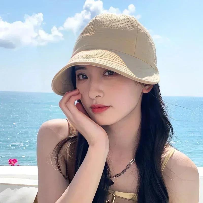 Big Head Waist Women's Sunscreen Hat Sunshade Four Seasons Sun Hat Adjustable Waffle Grid Versatile Big Eaves Hat