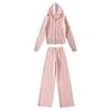 Airy Knit Set: Hooded Zip-Up Sweatshirt & Casual Low-Waist Wide-Leg Pants