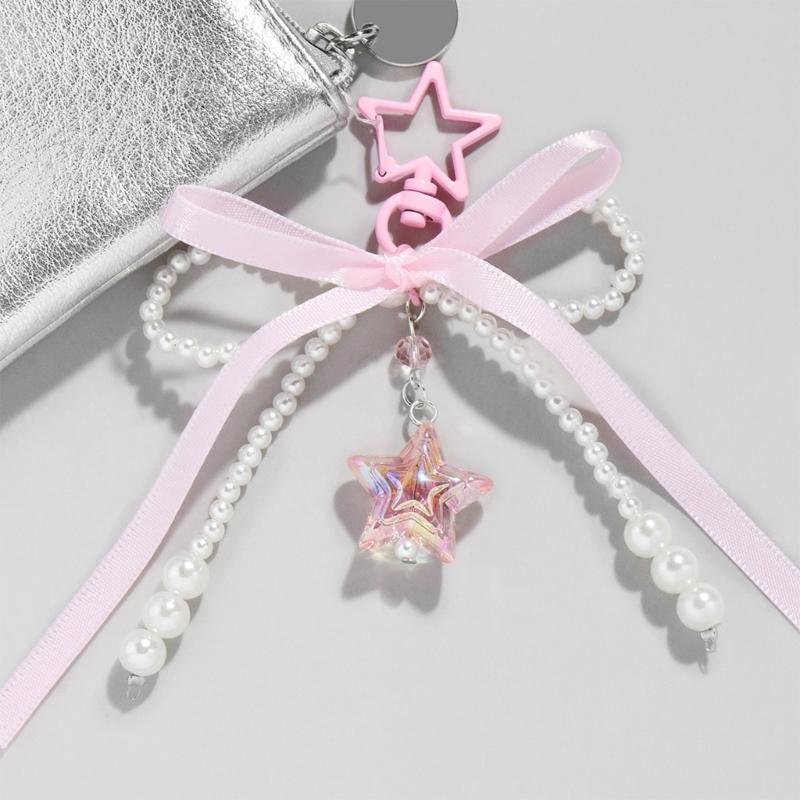 Star Keychain Aesthetic Keyrings Lovely Bows Keyholders Car Key Rings Creative Bag Charm for Bag Decoration